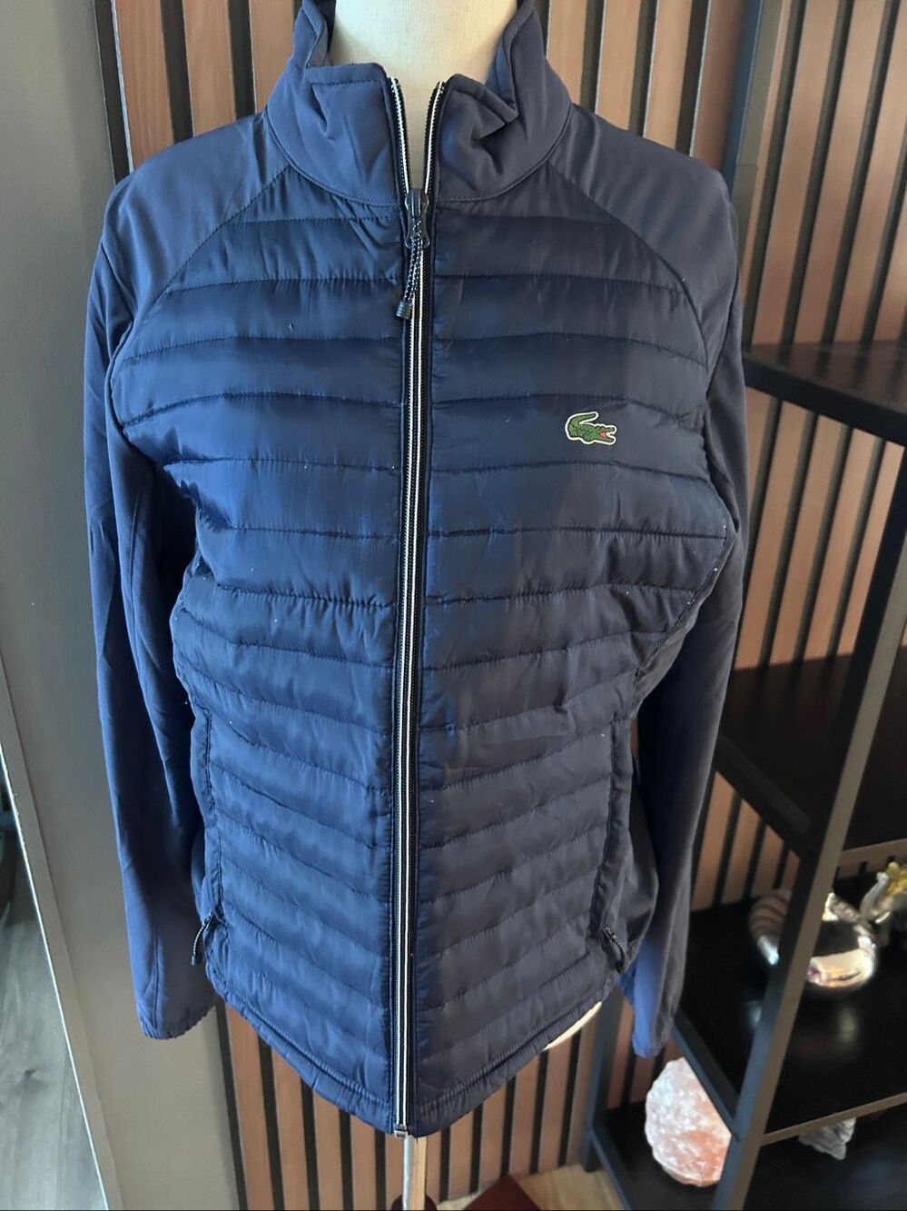 Women's Lacoste Sport Down Technical Golf Jacket size 40 or M blue sides stretch